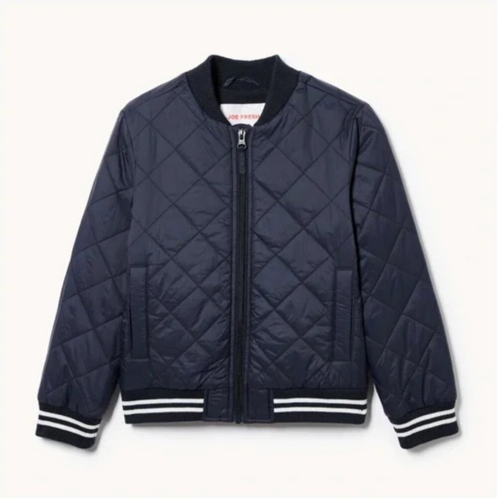 Kids Navy Quilted Bomber Jacket